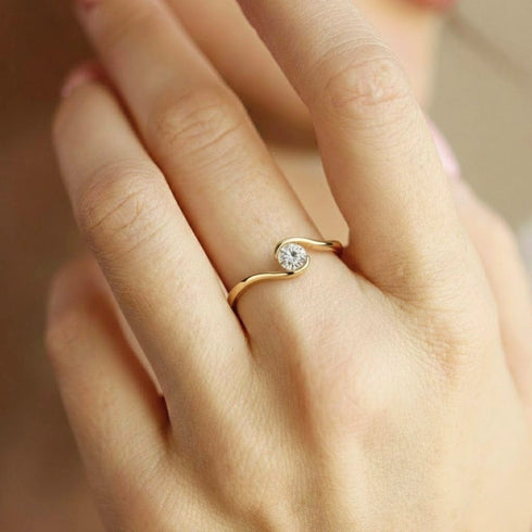 Hallmark Silver Golden Embrace Solitaire Ring