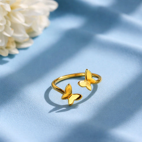 Hallmark Silver Couple Butterfly Gold Plated Ring