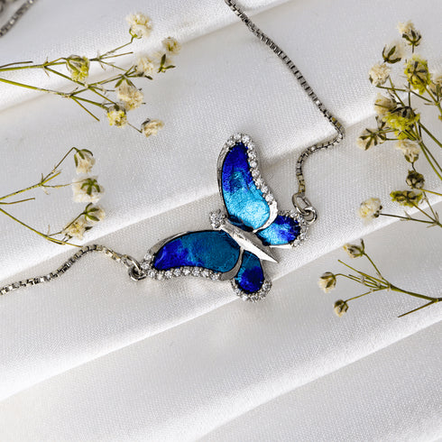 Zarkan 925 Silver Blue Butterfly Bracelet