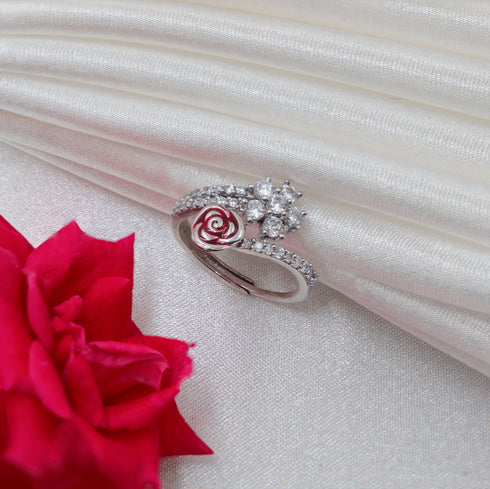 Zarkan Ravishing Red Rose Gold Silver Ring