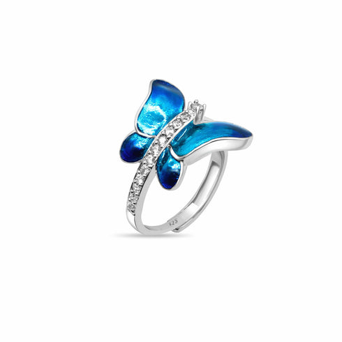 Blue Butterfly Diamond 925 Silver Ring