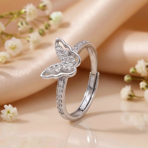 Hallmark Silver Minimal Sparkle Butterfly Ring