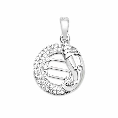 Zarkan Silver Zircon Stone Mangalmurti Pendant With Chain