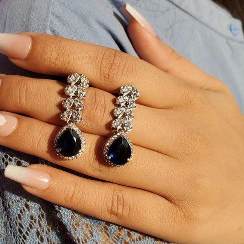 Hallmark Silver Midnight Elegance Necklace & Earring Set with Sapphire Hues jewellery Set