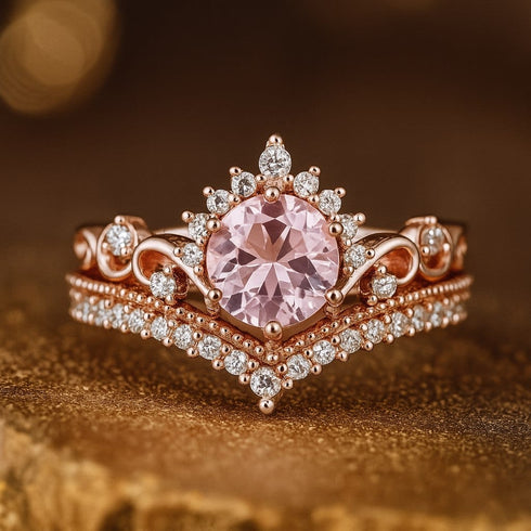 Hallmark Silver Rose Gold Pink Ad Crown Ring