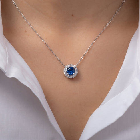 Hallmark Silver Minimal Blue Zircon Pendant