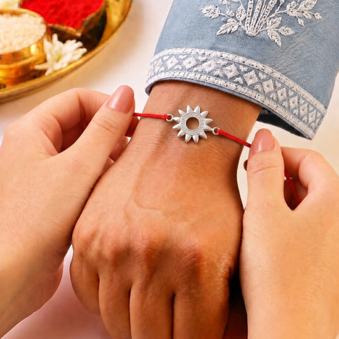 Zarkan Surya Precious Silver Rakhi With Roli Chawal