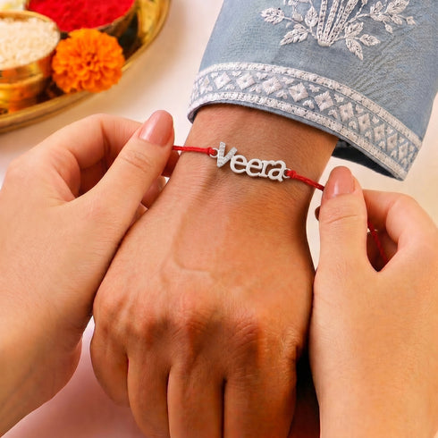 Zarkan VEERA Precious Silver Rakhi For Brother With Roli Chawal