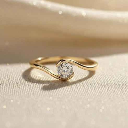 Hallmark Silver Golden Embrace Solitaire Ring