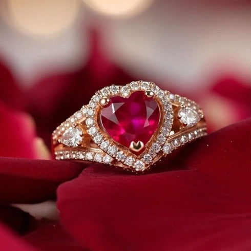 Hallmark Silver Rose Gold Ruby Diamond Cut Heart Pure Ring
