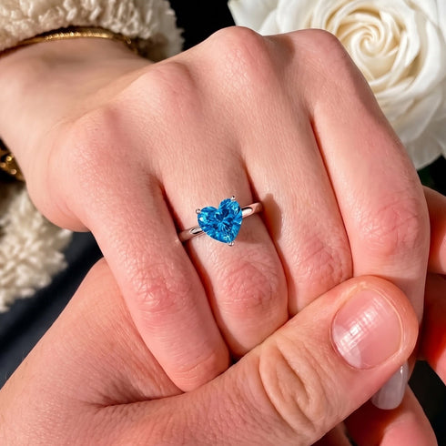 Zarkan 925 Sterling Silver Blue Heart Ring