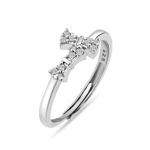 Zarkan Cute Little Diamond Bow Silver Ring
