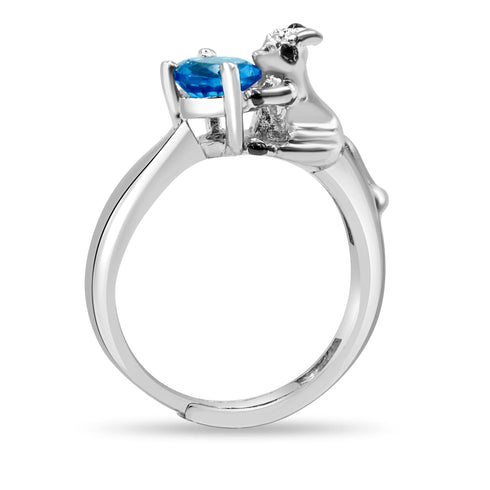 Australian Kangaroo 925 Silver Ring With Blue AD
