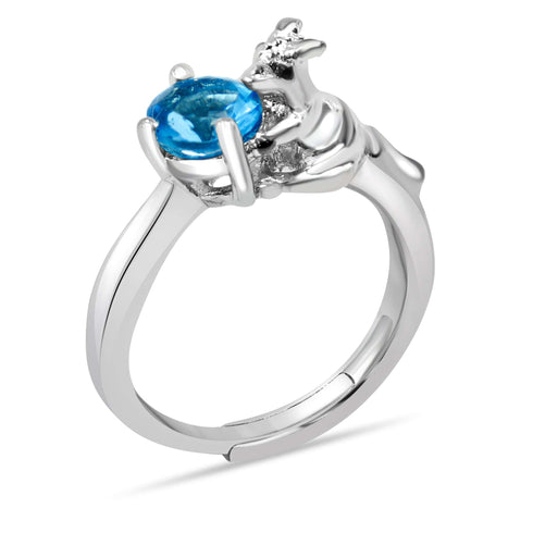 Australian Kangaroo 925 Silver Ring With Blue AD