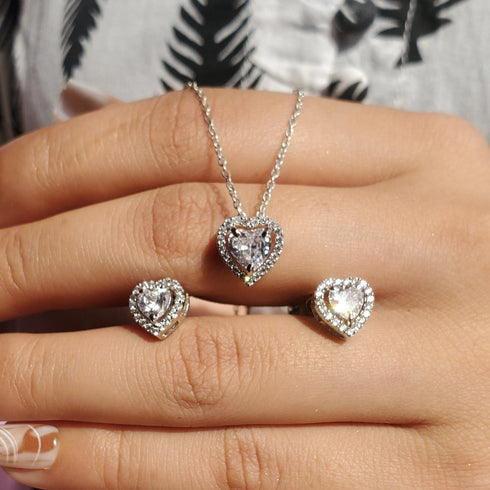Zarkan Silver Heart Love Jewelry Sets