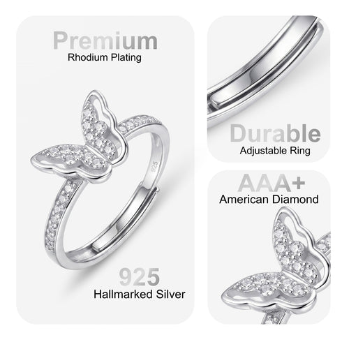 Hallmark Silver Minimal Sparkle Butterfly Ring