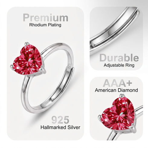 Zarkan 925 Sterling Silver Ruby Heart Ring