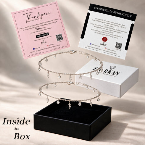 Hallmark Silver Lightning Figured Zircon Stone Pair Anklet