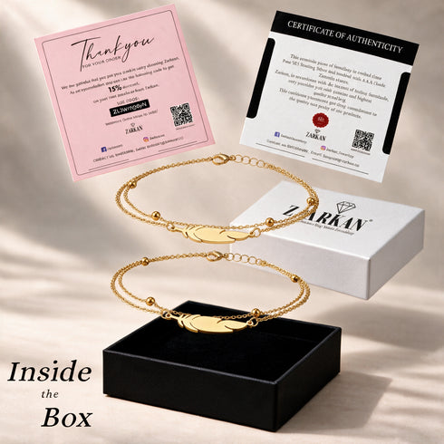 Hallmark Silver Feather Double-layer Beaded Gold Plated Anklet For Women