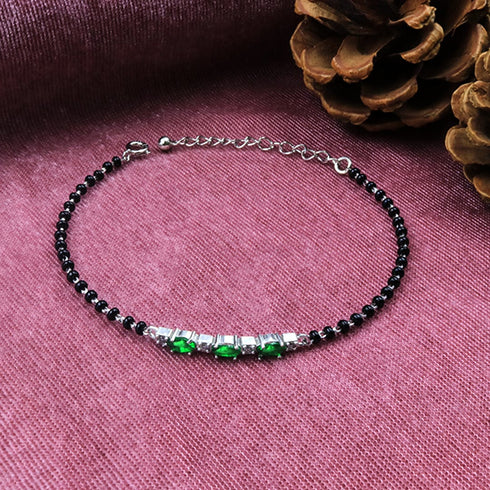 Zarkan Green Checkered Linear Silver Bracelet