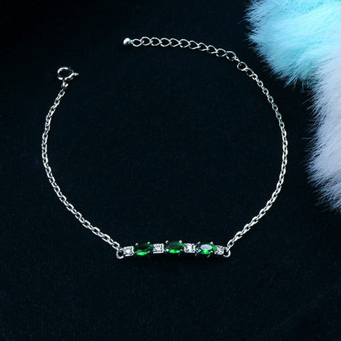 Zarkan Green Checkered Linear Silver Bracelet