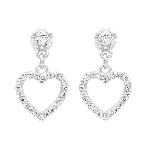 Zarkan Love Heart Silver Drop Studs