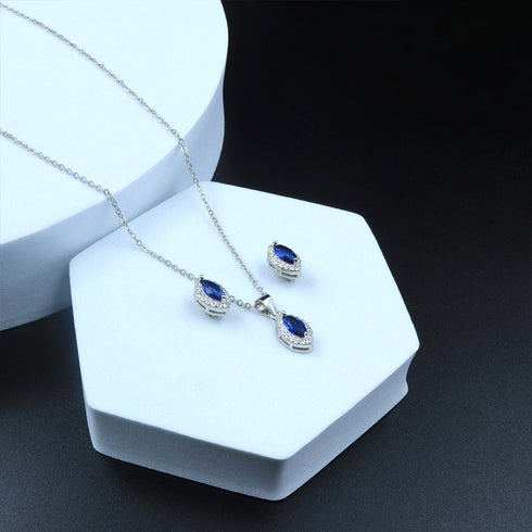 Zarkan Eye of The Queen Blue Silver Jewelry Set