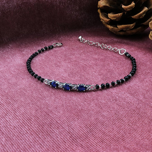 Zarkan Blue Checkered Linear Silver Bracelet