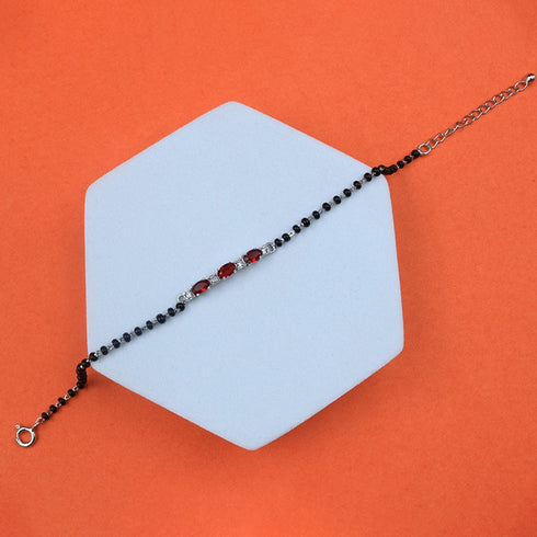 Zarkan Red Checkered Linear Silver Bracelet