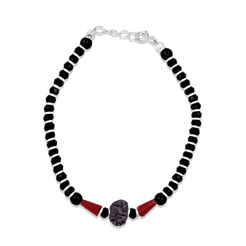 Zarkan 925 Silver Red Long Bead Nazariya Bracelet With Rudraksha