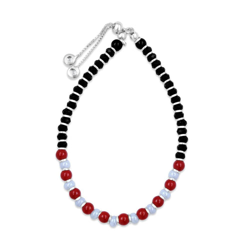 Zarkan 925 Silver Nazariya Bracelet With Red & White Marcasite Stones