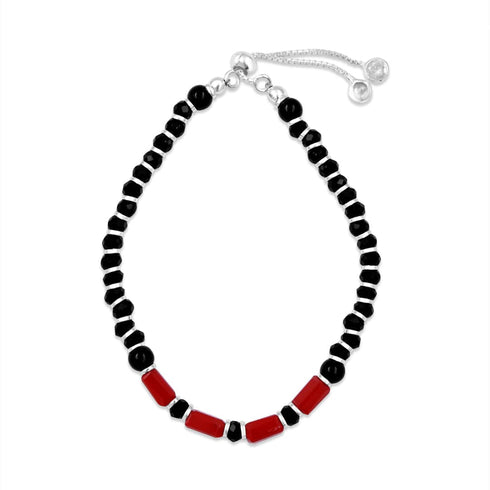 Zarkan 925 Silver Nazariya Bracelet With Red Long Beads
