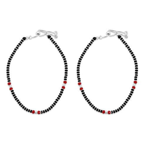 Zarkan 925 Silver Nazaria Anklet With High Quality Marcasite Stones & Red Beads