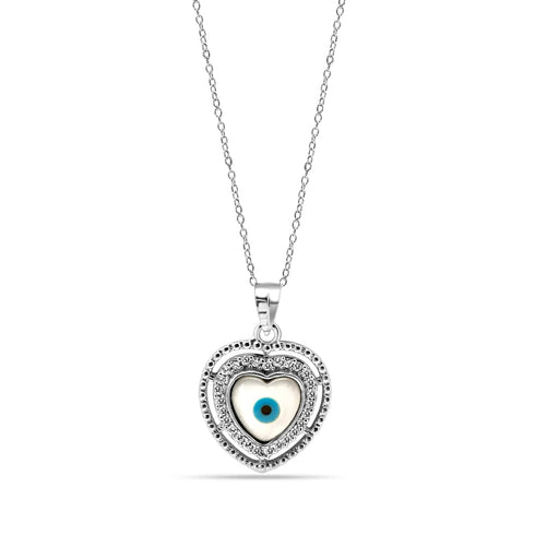 Zarkan 925 Silver Evil Eye Heart Pendant With Link Chain