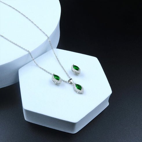 Zarkan Eye of The Queen Green Silver Jewelry Set