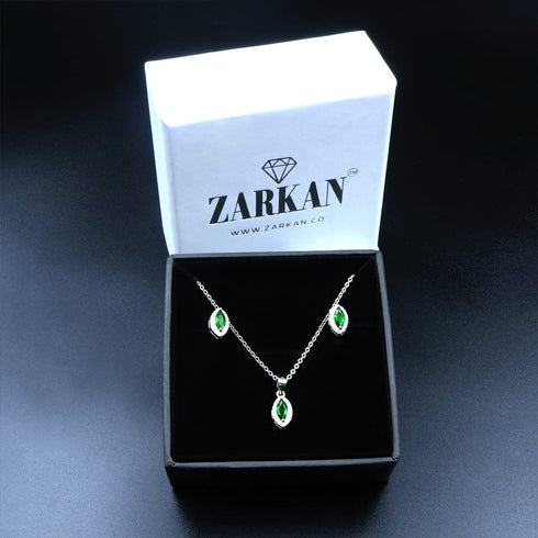 Zarkan Eye of The Queen Green Silver Jewelry Set