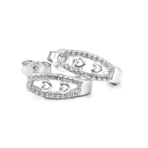 Zarkan Drop Heart Semi Hoop Silver Earrings