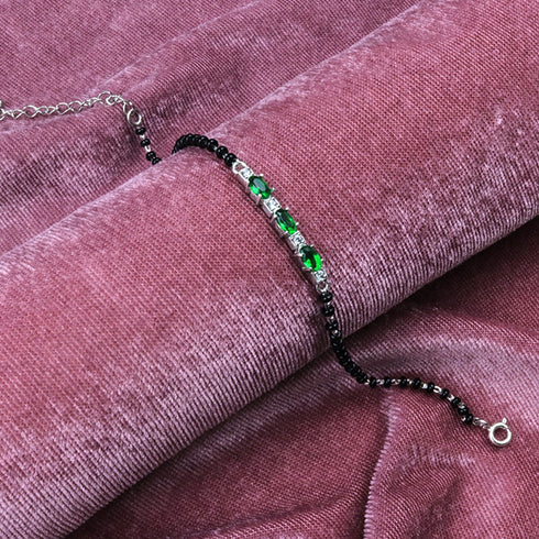 Zarkan Green Checkered Linear Silver Bracelet