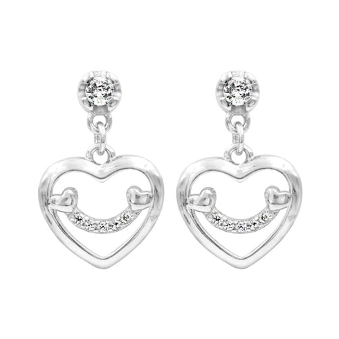 Zarkan Smile Heart Solitaire Silver Earrings