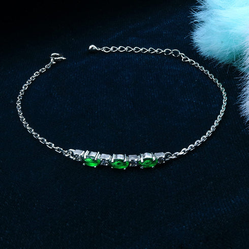 Zarkan Green Checkered Linear Silver Bracelet