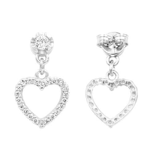 Zarkan Love Heart Silver Drop Studs