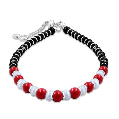 Zarkan 925 Silver Nazariya Bracelet With Red & White Marcasite Stones