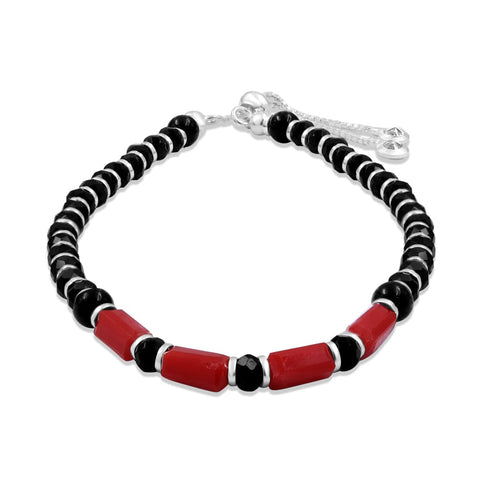Zarkan 925 Silver Nazariya Bracelet With Red Long Beads