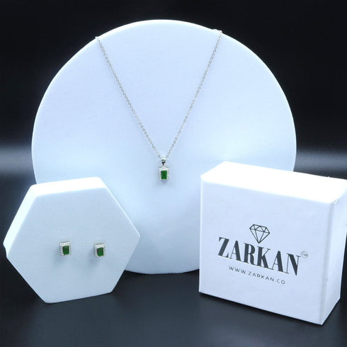 Zarkan Green Treasure Box Silver Jewelry Set