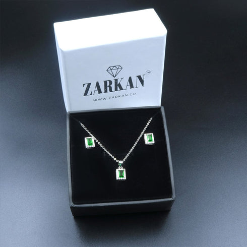 Zarkan Green Treasure Box Silver Jewelry Set