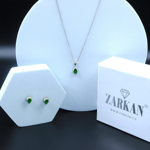 Zarkan Water Drop Green Silver Jewelry Set