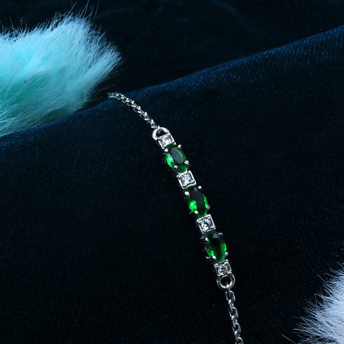 Zarkan Green Checkered Linear Silver Bracelet