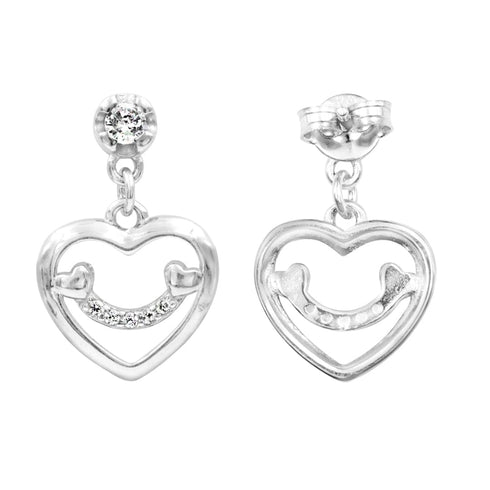Zarkan Smile Heart Solitaire Silver Earrings