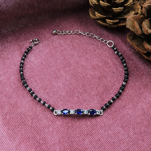 Zarkan Blue Checkered Linear Silver Bracelet
