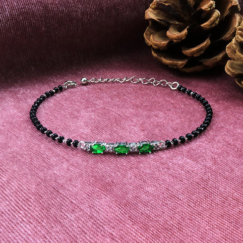 Zarkan Green Checkered Linear Silver Bracelet